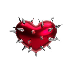 3D red metallic heart with sharp chrome spikes and thorns, glossy surface, isolated vector illustration. Futuristic love symbol for Valentine’s Day, romance, fashion, punk, gothic, and Y2K aesthetics