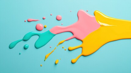 Close-up shot of acrylic paint colors being poured onto a canvas, creating abstract swirls and patterns as they blend.