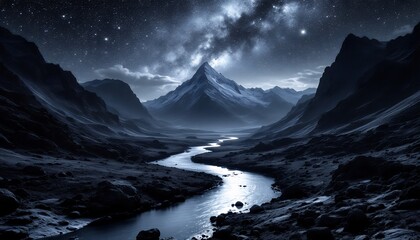 Celestial River: A Nighttime Mountain Valley Landscape