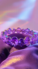 stunning gemstone bracelet featuring purple gems on soft fabric