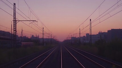 Fototapeta premium Railway Tracks at Dusk Urban Landscape