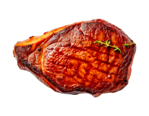 Tender grilled porterhouse steak  isolated on white background. Top view.