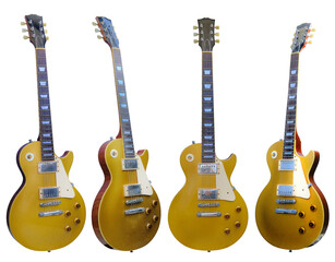 Realistic electric guitar PNG set - gold Les Paul isolated on transparent background.
