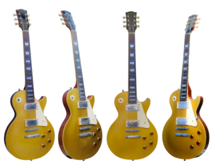 Realistic electric guitar PNG set - gold Les Paul isolated on transparent background.