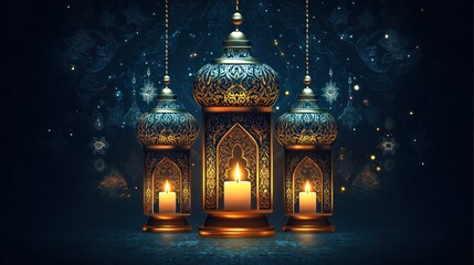 Obraz premium Three ornate lanterns with candles, creating a warm, inviting ambiance.