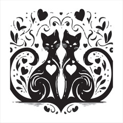 Cats with heart tails design black and white