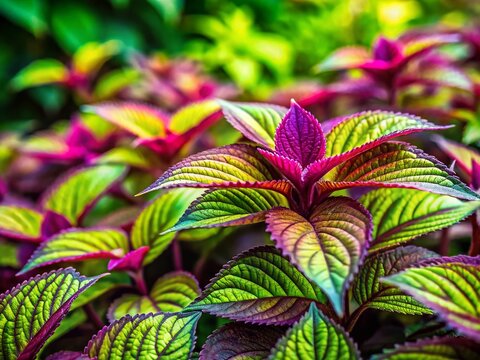 Miniature Garden: Close-up of Vibrant Green and Purple Leaves