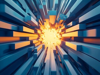 Explosive Digital of Glowing Architectural Interiors Forming Cosmic Grids