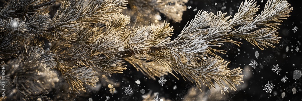 Aufkleber frost-covered pine branches with falling snow.