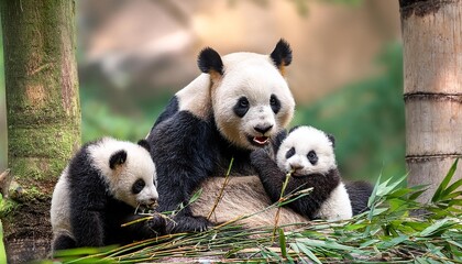 Fototapeta premium giant panda eating bamboo