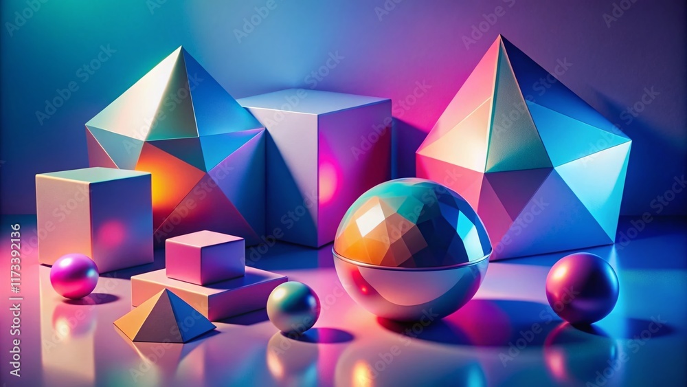 Poster minimalist 3d render abstract geometric shapes - modern art background