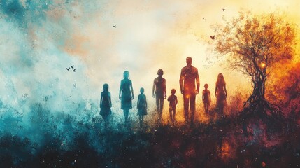 Abstract visuals depicting family constellations and ancestral lineage. AI generated