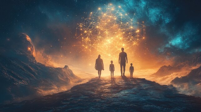 Abstract visuals depicting family constellations and ancestral lineage. AI generated