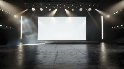 empty stage with spotlight and empty billboard