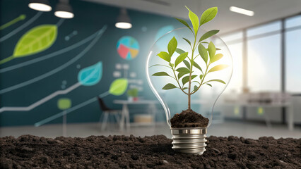 Green Plant Growing in Light Bulb Symbolizing Eco-Friendly Concept