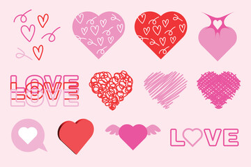 Valentines day gift boxes and red heart shaped decorating relationship couple festival stickers 