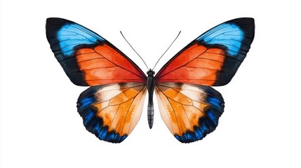 Vibrant Butterfly Displaying Colorful Orange, Blue, and White Wings