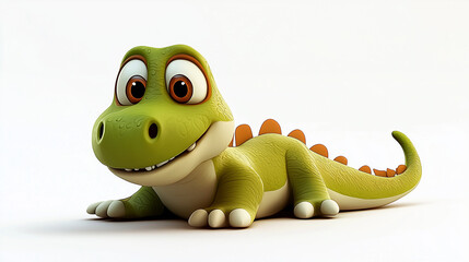 Fototapeta premium A charming cartoon dinosaur character with bright eyes and playful features, perfect for children's media.