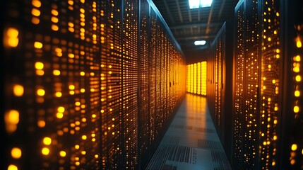 Illuminated server room corridor. (8)