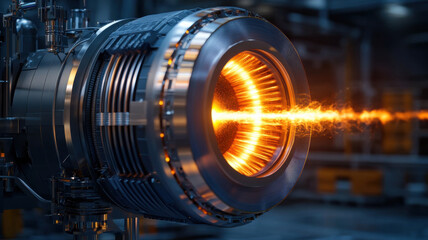 Fototapeta premium Fusion Energy and Laser Experiments Concept, detailed view of fusion reactor chamber showcasing energy release