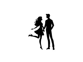 A premium vector showcasing a loving couple standing together as the man embraces his girlfriend. The image radiates warmth and affection, symbolizing love and connection. 