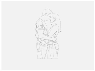 A premium vector showcasing a loving couple standing together as the man embraces his girlfriend. The image radiates warmth and affection, symbolizing love and connection. 
