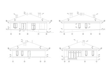 Architectural one story house cross section blueprints and drawings