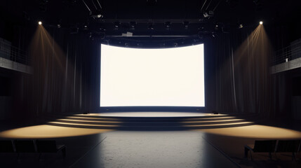 empty stage with spotlight and empty billboard