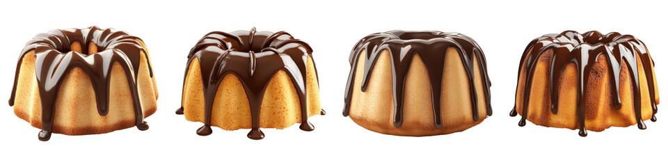 Obraz premium Delicious bundt cakes with rich chocolate glaze dripping down sides
