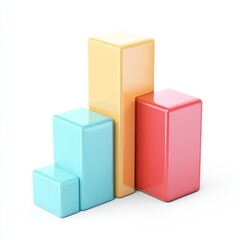 3D render of a bar chart icon on a white background, symbolizing data, analytics, statistics.