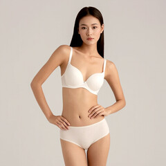 Obraz premium Elegant model in stylish lingerie on a neutral backdrop