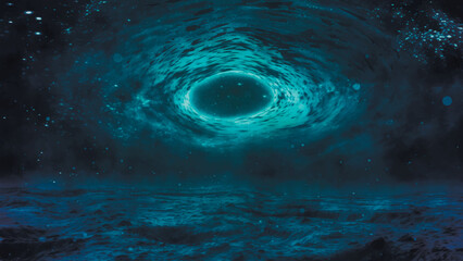 Supermassive black hole. Artistic visualization. Space. A stars, planets, nebulas. Vector illustration. © Viktor