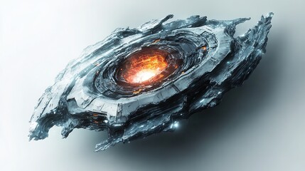 A detailed sci-fi illustration of a futuristic spacecraft with a glowing core, showcasing advanced alien technology in deep space.