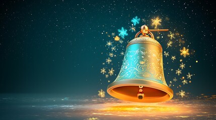 Glowing Pastel Bell for Orthodox New Year Celebrations with Sparkles and a Magical Night Scene