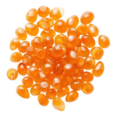 Bright amber orange fish eggs with fine highlights, showcasing their vibrant color and texture