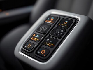 Fototapeta premium Closeup of the smart seat controls in first class, with builtin heating, massage, and adjustable positions