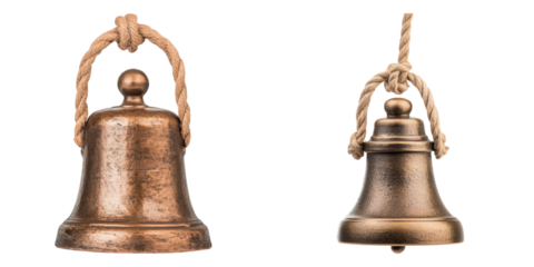 Traditional bronze bells with rope handles, perfect for decor or sound