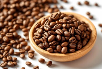 Richly Roasted Coffee Beans Create a Delightful Display in a Wooden Bowl at a Cozy Caf&eacute;