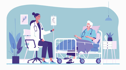 Compassionate Woman Doctor Assisting Elderly Patient Vector Illustration