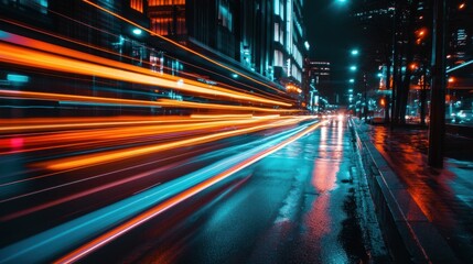 Obraz premium Night City Lights: A Symphony of Speed and Urban Glow