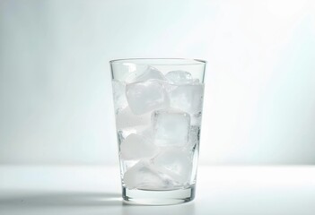Refreshing Glass Filled With Clear Ice Cubes Shines Under Soft Light