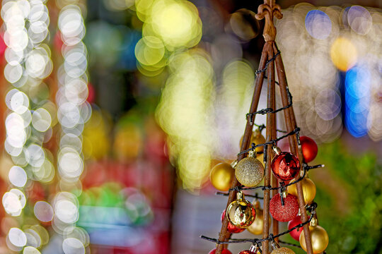 Close-up of a festive rustic Christmas tree decoration, Leer, East Frisia, Lower Saxony, Germany