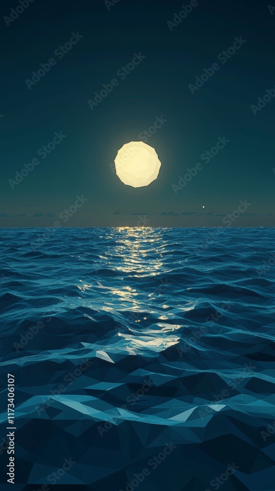 Canvas Prints a moon is reflected in the water of the ocean. the water is calm and the moon is the only light sour