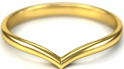 Gold V-shaped wedding ring on white background, jewelry design, romantic symbol, perfect gift.