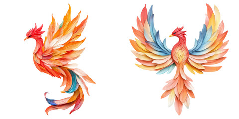 Obraz premium Colorful phoenix illustrations with vibrant feathers and intricate details