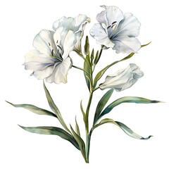 Vintage watercolor white flower and wildflowers isolated on white background, old botanical illustration