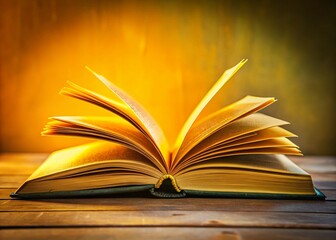 Fototapeta premium Minimalist Yellow Pages Open Book - Blank Pages, Documentary Style Stock Photo