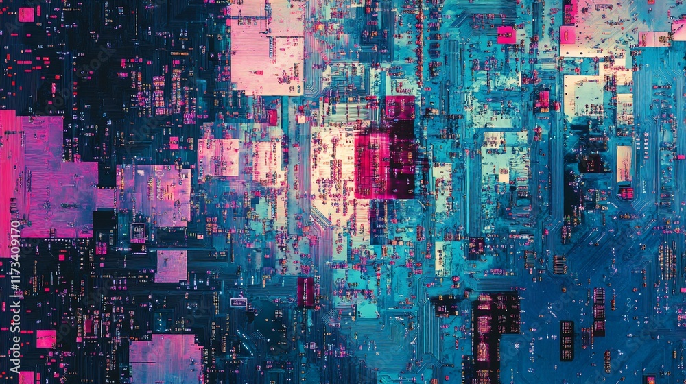 Poster abstract digital art with vibrant colors and geometric patterns.