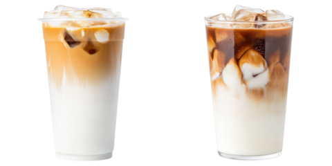 Iced latte with layered milk and coffee, refreshing and delicious drink