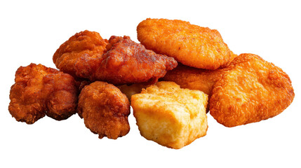 Delicious assorted fried chicken pieces. transparent background